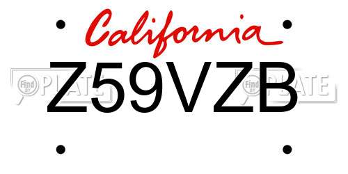 Z59VZB California License Plate
