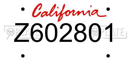 Z602801 California License Plate