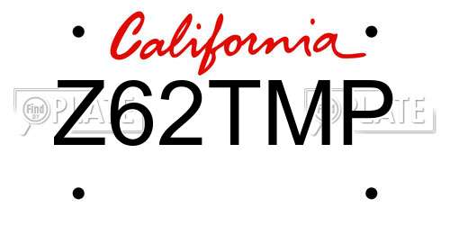 Z62TMP California License Plate