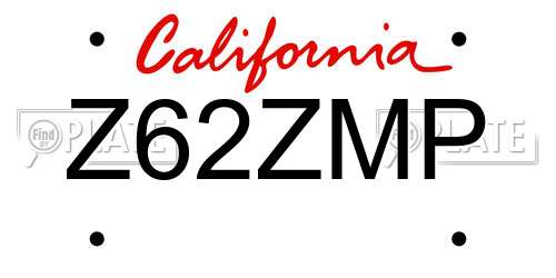 Z62ZMP California License Plate