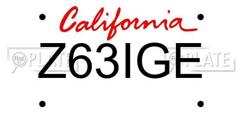 Z63IGE California License Plate