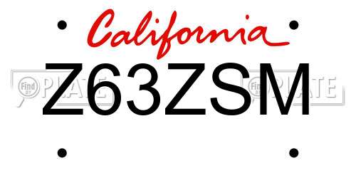 Z63ZSM California License Plate