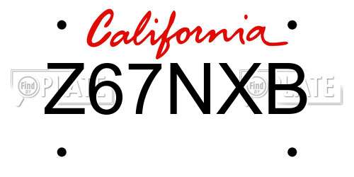 Z67NXB California License Plate