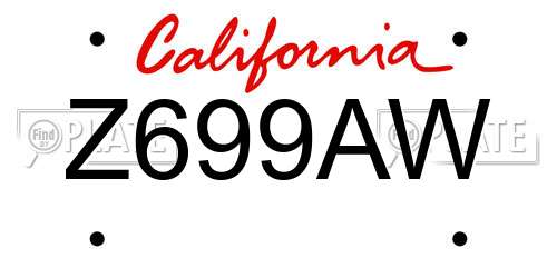 Z699AW California License Plate