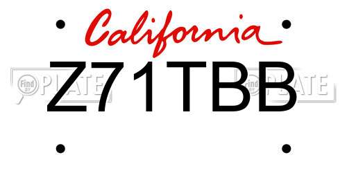 Z71TBB California License Plate