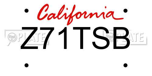 Z71TSB California License Plate