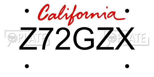 Z72GZX California License Plate