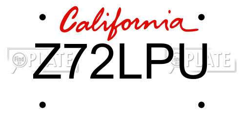 Z72LPU California License Plate