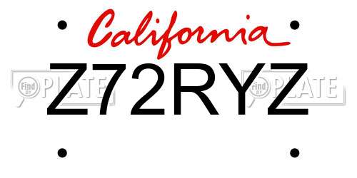 Z72RYZ California License Plate