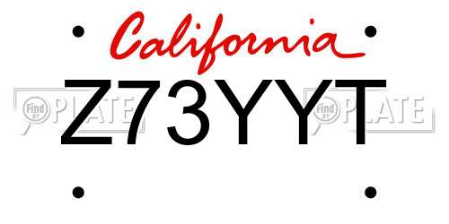Z73YYT California License Plate