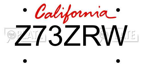 Z73ZRW California License Plate