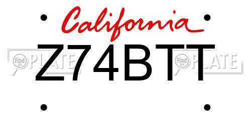 Z74BTT California License Plate