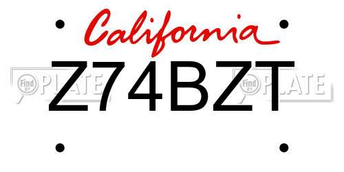 Z74BZT California License Plate