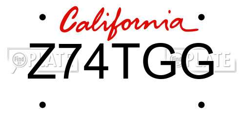 Z74TGG California License Plate
