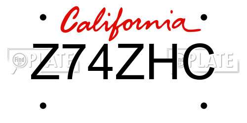 Z74ZHC California License Plate