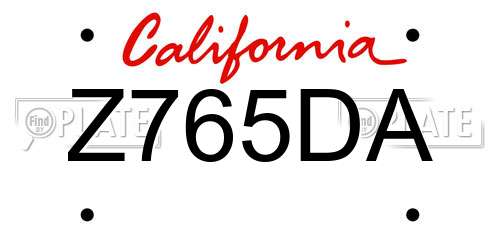 Z765DA California License Plate