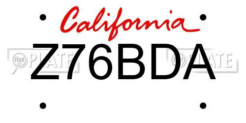 Z76BDA California License Plate