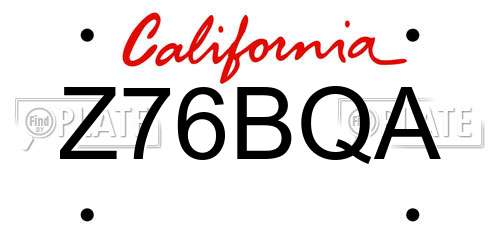 Z76BQA California License Plate