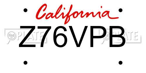 Z76VPB California License Plate