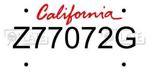 Z77072G California License Plate