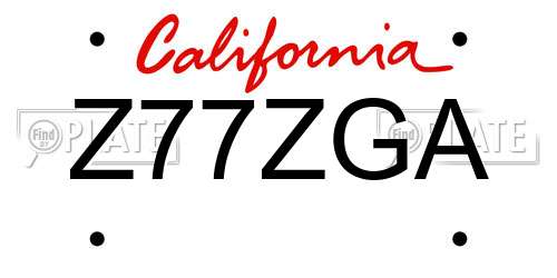 Z77ZGA California License Plate