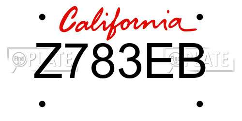 Z783EB California License Plate