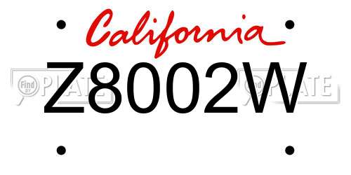 Z8002W California License Plate