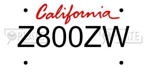 Z800ZW California License Plate