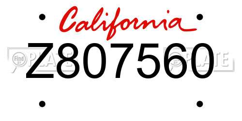 Z807560 California License Plate