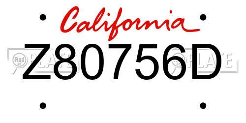 Z80756D California License Plate