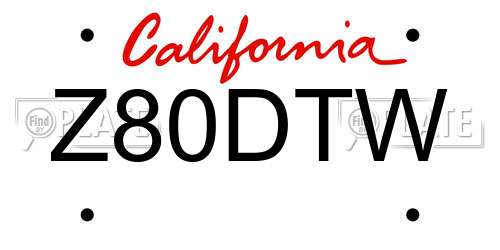 Z80DTW California License Plate