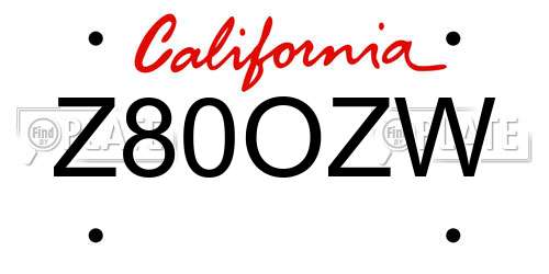 Z80OZW California License Plate