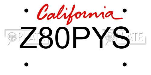 Z80PYS California License Plate