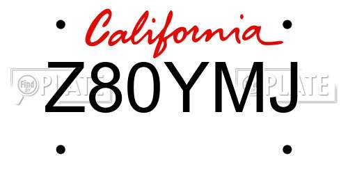 Z80YMJ California License Plate