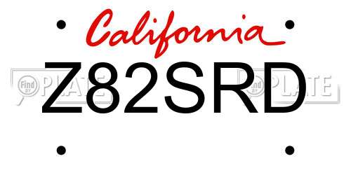Z82SRD California License Plate