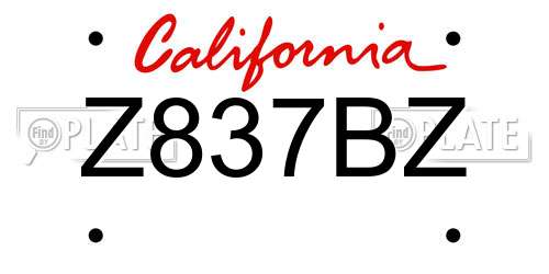 Z837BZ California License Plate