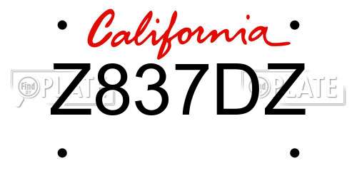 Z837DZ California License Plate