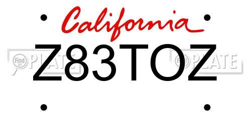 Z83TOZ California License Plate