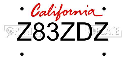 Z83ZDZ California License Plate