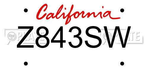 Z843SW California License Plate