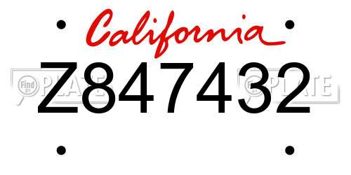 Z847432 California License Plate