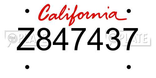 Z847437 California License Plate