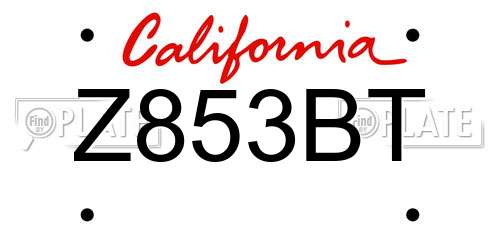 Z853BT California License Plate