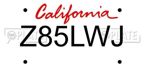 Z85LWJ California License Plate