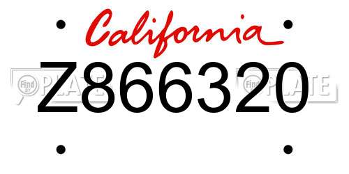 Z866320 California License Plate