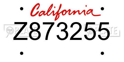 Z873255 California License Plate