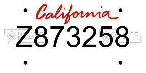 Z873258 California License Plate