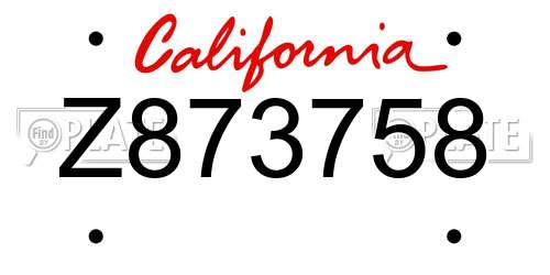 Z873758 California License Plate