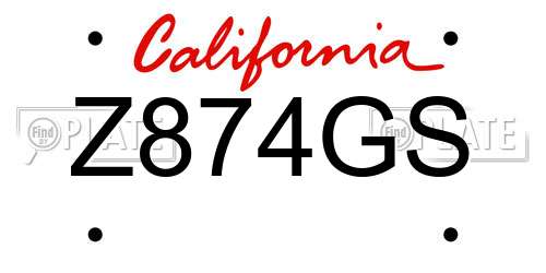 Z874GS California License Plate