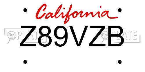 Z89VZB California License Plate
